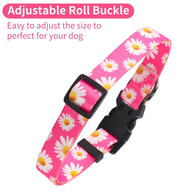 QQPETS Adjustable Soft Dog Collar: Print Flower Pink Multicolor Cute Patterns for XS Small Medium Large Pet Girl Boy Puppy Walking Running Training (XS, Small Daisies) - Image 5